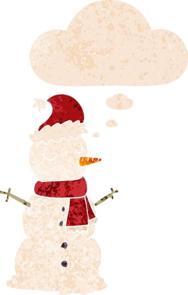 Düşünce baloncuklu kardan adam grunge sıkıntılı retro desenli bir insan çizimi