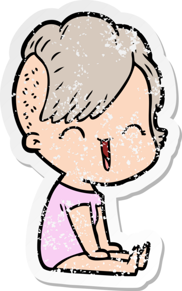 Bir insan tarafından çizilmiş mutlu bir hippi kızın sıkıntılı çıkartması.