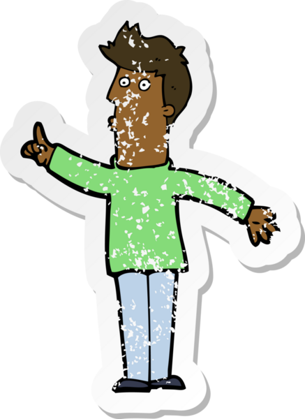 Bir insan tarafından yapılan uyarıları tavsiye eden karikatürcü bir adamın gerilemiş çıkartması.