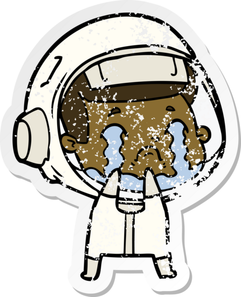 Bir insan tarafından çizilmiş ağlayan bir astronotun sıkıntılı çıkartması.