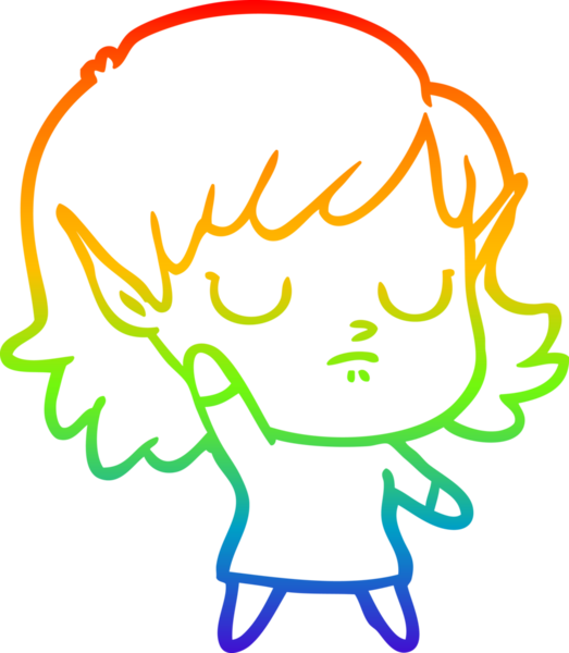 Gökkuşağı gradyan çizgi çizimi bir insan tarafından çizilmiş bir elf kızı