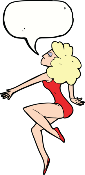Bir insan tarafından çizilmiş konuşma balonu olan çizgi film dansçısı kadın.