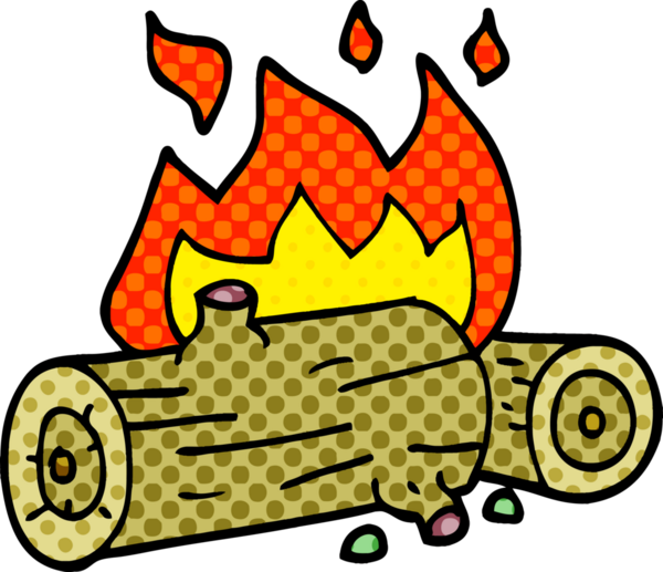 Bir insan tarafından çizilmiş karalama yanan kütükler.