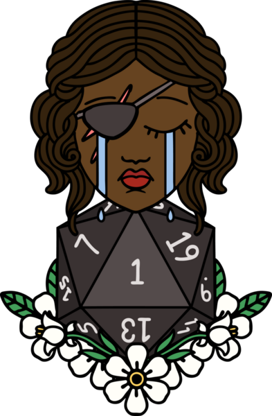 Retro Dövme Tarzı Ağlayan İnsan Haydut Doğal bir d20 ruloyla Bir insan tarafından çizilmiş