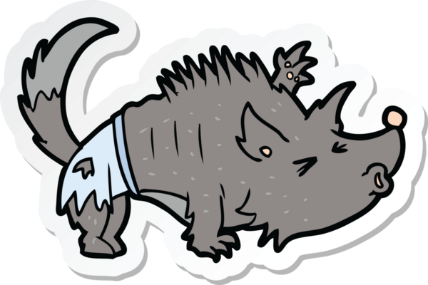 Bir insan tarafından çizilmiş bir kurt adamın çıkartması.