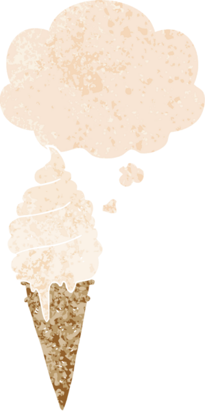 Düşünce baloncuklu çizgi film dondurması grunge sıkıntılı retro desenli bir insan tarafından çizilmiş