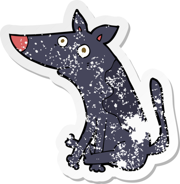 Bir insan tarafından çizilmiş çizgi film köpeğinin gerilimli çıkartması.