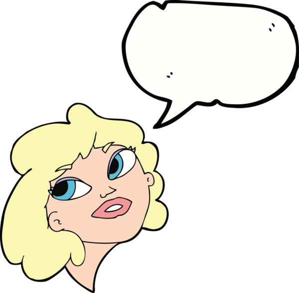 Bir insan tarafından çizilmiş konuşma balonlu mutlu kadın çizgi filmi.