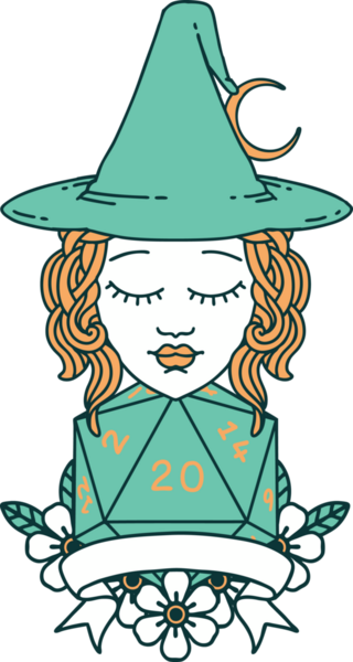 Retro Dövme Tarzı İnsan Cadı Doğal 20 zar atışıyla Bir insan tarafından çizilmiş