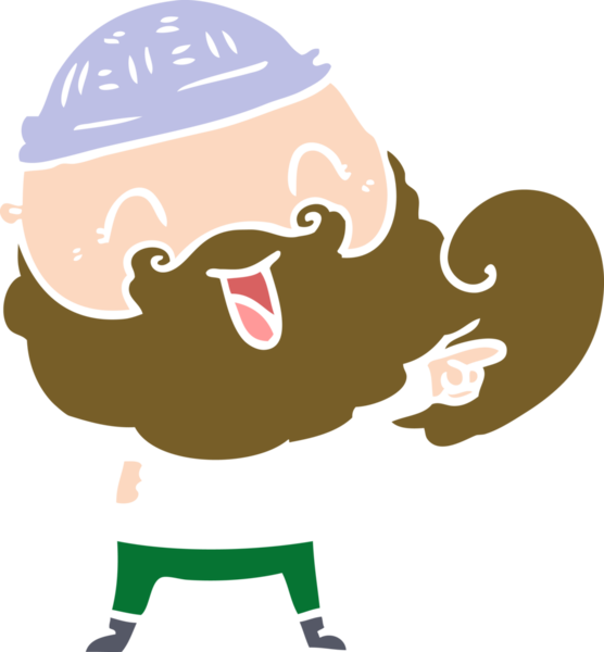 Bir insan tarafından çizilmiş sakallı ve kış şapkalı mutlu bir adam.