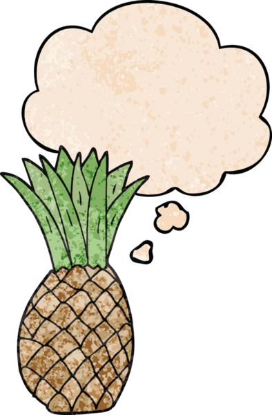 bir insan tarafından çizilmiş grunge desenli düşünce baloncuklu çizgi film ananası.