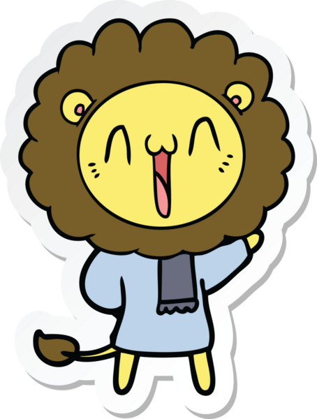 Bir insan tarafından çizilmiş mutlu bir aslanın çıkartması.