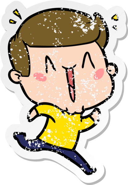 Bir insan tarafından çizilmiş heyecanlı bir karikatür çıkartması.