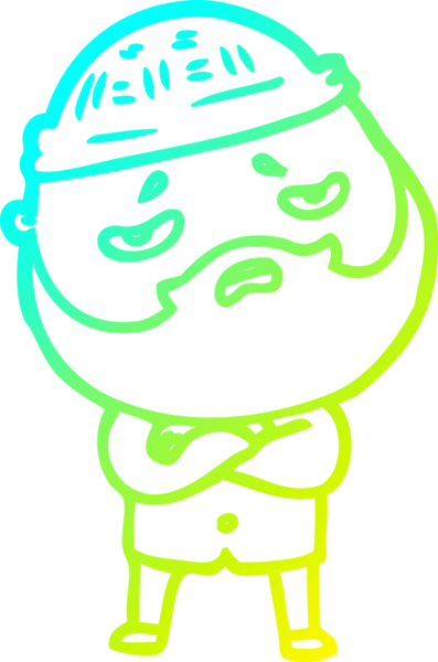 Bir insan tarafından çizilmiş sakallı, endişeli bir çizgi film çizimi.