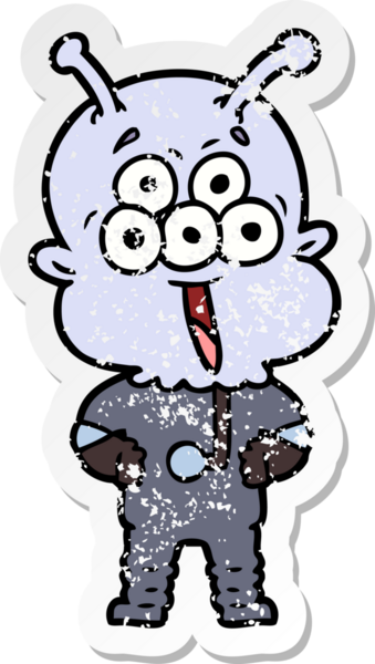 Bir insan tarafından çizilmiş mutlu çizgi film uzaylısının sıkıntılı çıkartması.