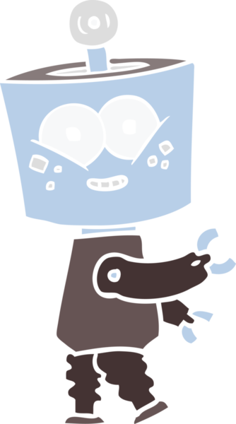 Bir insan tarafından çizilmiş mutlu düz renkli çizgi film robotu