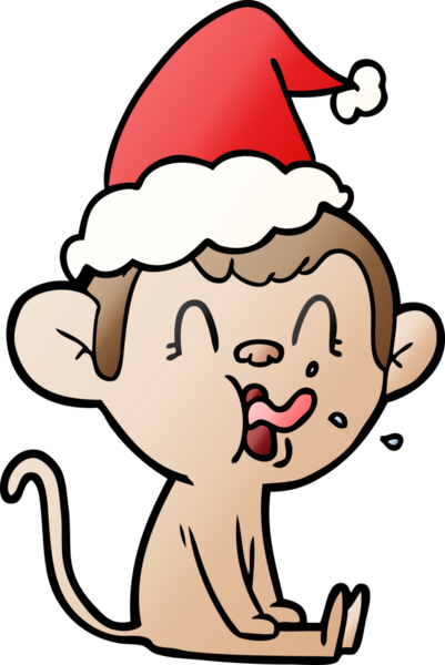 Bir insan tarafından çizilmiş Noel Baba şapkası giymiş bir maymunun gradyan çizimi.