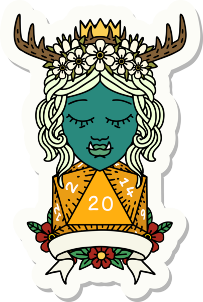 Bir insan tarafından çizilmiş 20 zarlı Ork Druid karakterinin çıkartması.