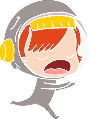 Bir insan tarafından çizilen düz renkli çizgi film astronot kadın.