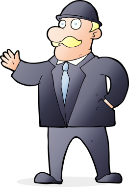 Bir insan tarafından çizilmiş melon şapkalı duyarlı bir iş adamı.