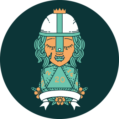 Bir insan tarafından çizilmiş 20 zarlı yarı ork dövüşçüsü simgesi.