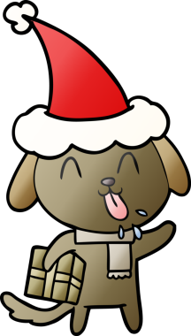 Bir insan tarafından çizilmiş Noel Baba şapkası takan sevimli bir köpeğin gradyan çizimi.