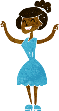 Bir insan tarafından çizilmiş kollarını kaldırmış çizgi film kadını.