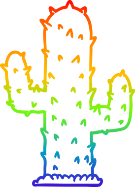 Bir insan tarafından çizilmiş bir kaktüsün gökkuşağı gradyanı çizimi