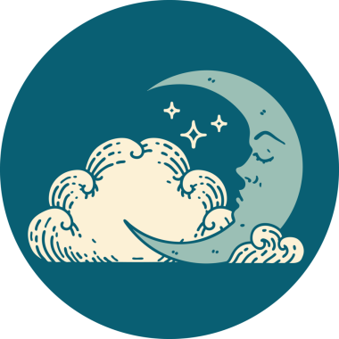 Hilal şeklinde bir dövme ve bir insan tarafından çizilmiş bulutlar.