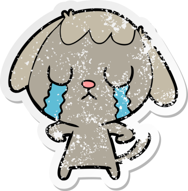 Bir insan tarafından çizilmiş ağlayan şirin bir köpeğin sıkıntılı çıkartması.