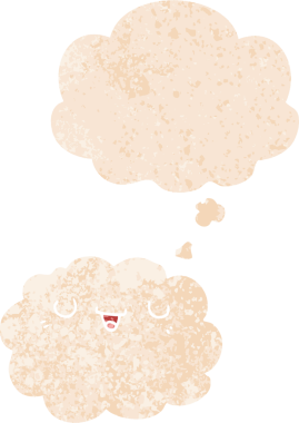 Düşünce baloncuklu karikatür bulutu grunge sıkıntılı retro desen bir insan tarafından çizilmiş