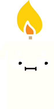 Bir insan tarafından çizilmiş yanan bir mumun düz renkli retro karikatürü