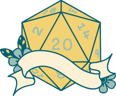 Retro Dövme Biçimi Doğal 20 D20 zar bir insan tarafından çizildi