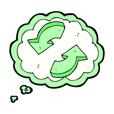 Bir insan tarafından çizilmiş serbest çizim balon karikatür geri dönüşüm okları