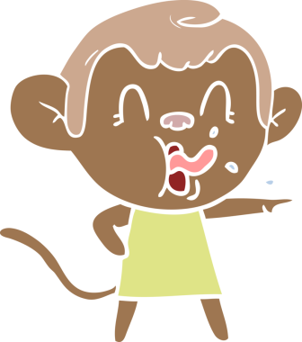 Çılgın düz renkli çizgi film maymunu bir insan tarafından çizilmiş.