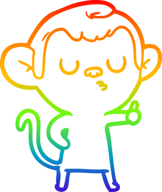 Gökkuşağı gradyan çizgi çizimi bir insan tarafından çizilmiş sakin maymun