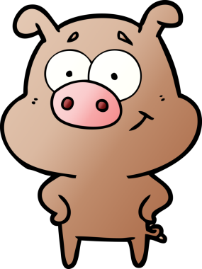 Bir insan tarafından çizilmiş mutlu çizgi film domuzu.