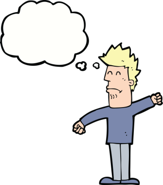 Bir insan tarafından çizilmiş düşünce baloncuğu olan stresli bir adam.