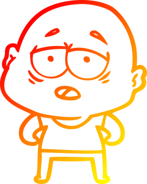 Bir insan tarafından çizilmiş, yorgun, kel bir adamın sıcak çizgi çizimi.