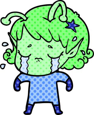 Bir insan tarafından çizilmiş ağlayan uzaylı kız çizgi filmi.