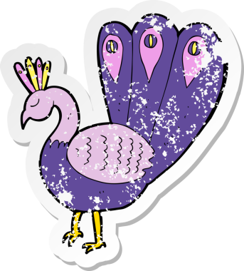 Bir insan tarafından çizilmiş bir tavus kuşunun gerilimli çıkartması.