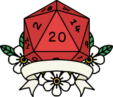 Retro Dövme Biçimi Doğal 20 kritik vuruş D20 zar bir insan tarafından çizildi