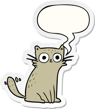 Bir insan tarafından çizilmiş balon çıkartmalı çizgi film kedisi.