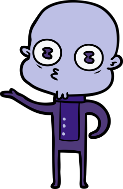 Bir insan tarafından çizilmiş garip kel uzay adamı çizgi filmi.