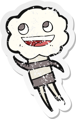 Bir insan tarafından çizilmiş şirin bir bulut kafalı yaratığın gerici, sıkıntılı çıkartması.