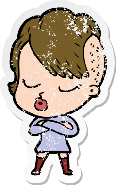 Çizgi film çıkartması. Bir insan tarafından çizilmiş güzel hippi kız.