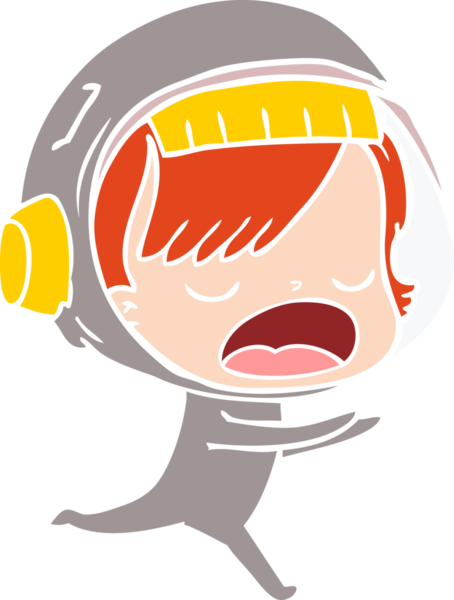 Bir insan tarafından çizilen düz renkli çizgi film astronot kadın.