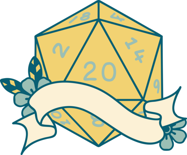 Retro Dövme Biçimi Doğal 20 D20 zar bir insan tarafından çizildi