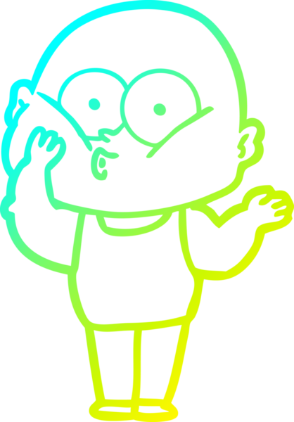 Bir insan tarafından çizilmiş, kel bir adamın soğuk çizgi çizimi.