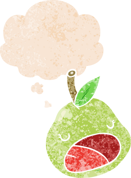 Düşünce baloncuklu çizgi film armudu grunge sıkıntılı retro desenli bir insan tarafından çizilmiş